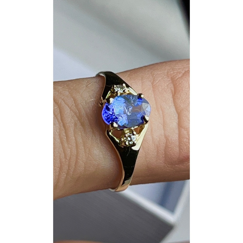DSK 10K Yellow Gold Tanzanite Diamond Ring Size 6.5 Oval Blue Violet Gemstone